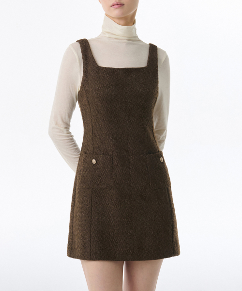 Women's Square Neck Tweed Mini Dress