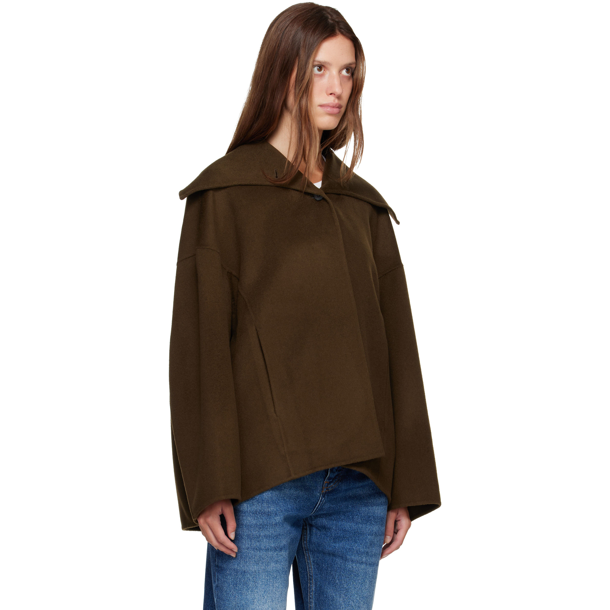 Khaki Nenka Wool Cash Sailor-Collar Jacket