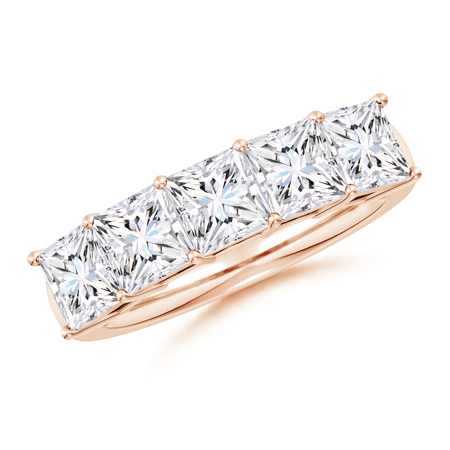 Angara 3.5 CTW Lab-Grown Prong-Set Princess-Cut Diamond Five Stone Wedding Ring in 14K Rose Gold