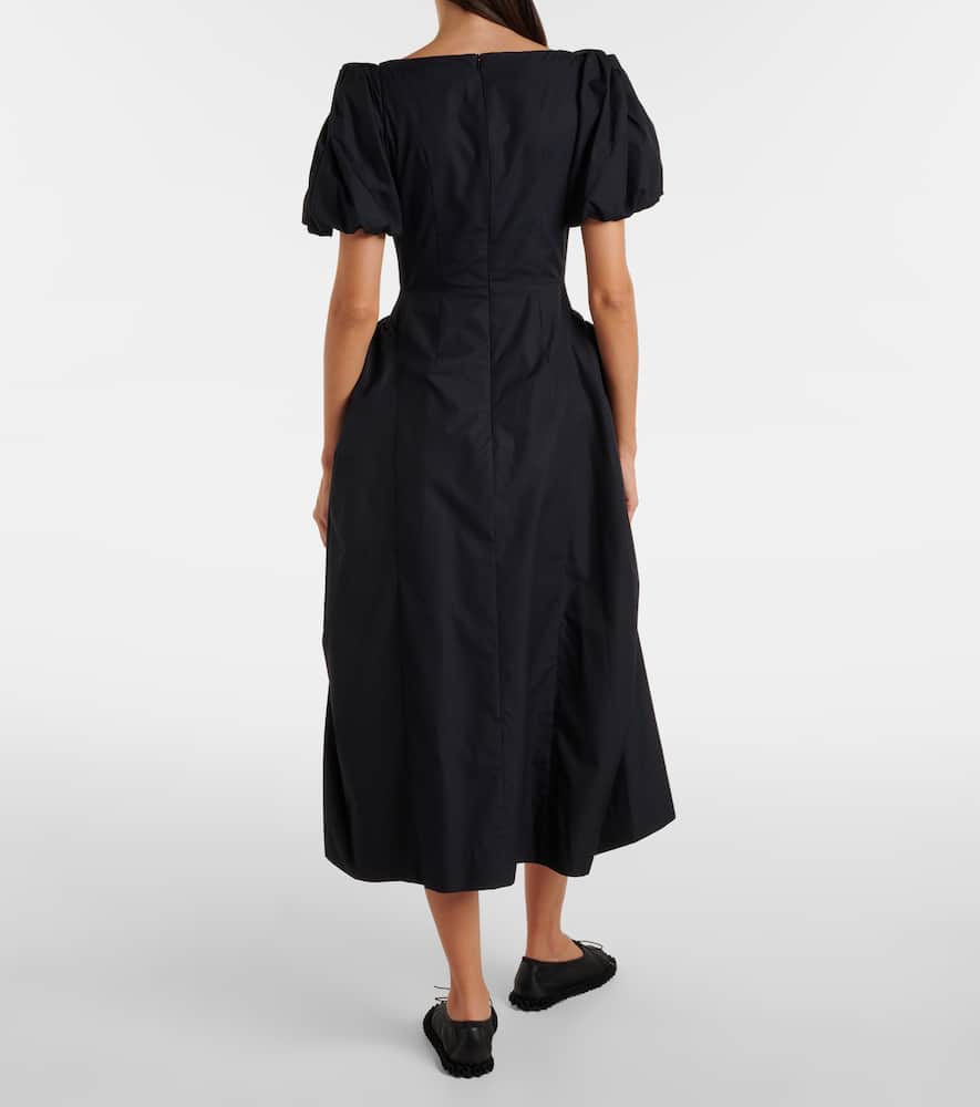 Puff-sleeve cotton poplin midi dress