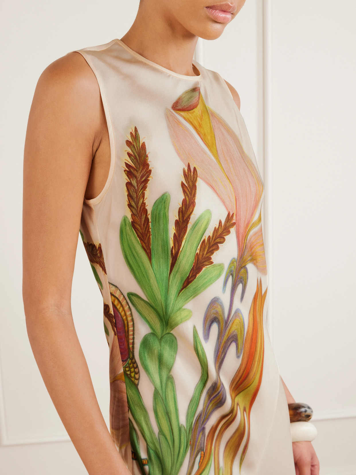 Gaea Paneled Printed Silk-satin Midi Dress - Multi