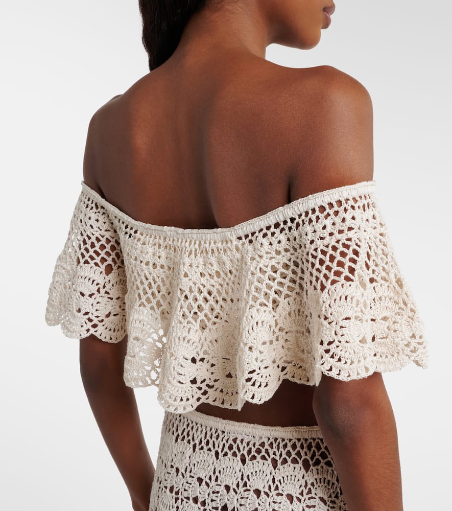 Filigree crochet off-shoulder cotton crop top