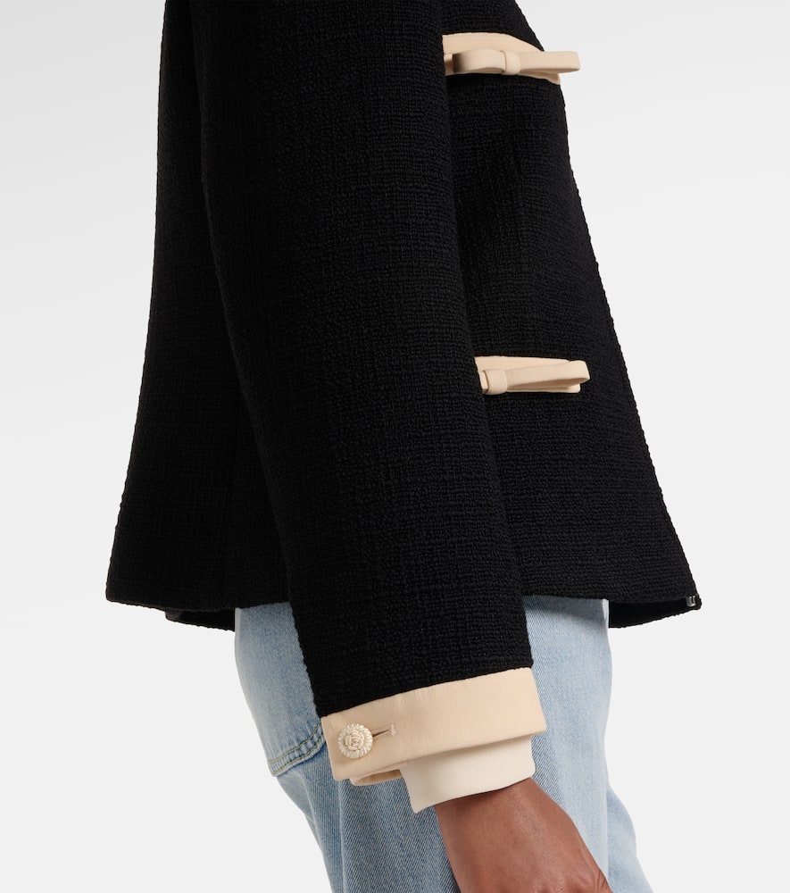 Bow-detail wool-blend tweed jacket