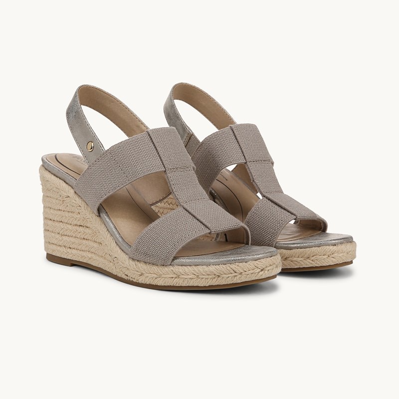 Stride Shoes Tallulah Espadrille Wedge Sandal Taupe Faux Leather