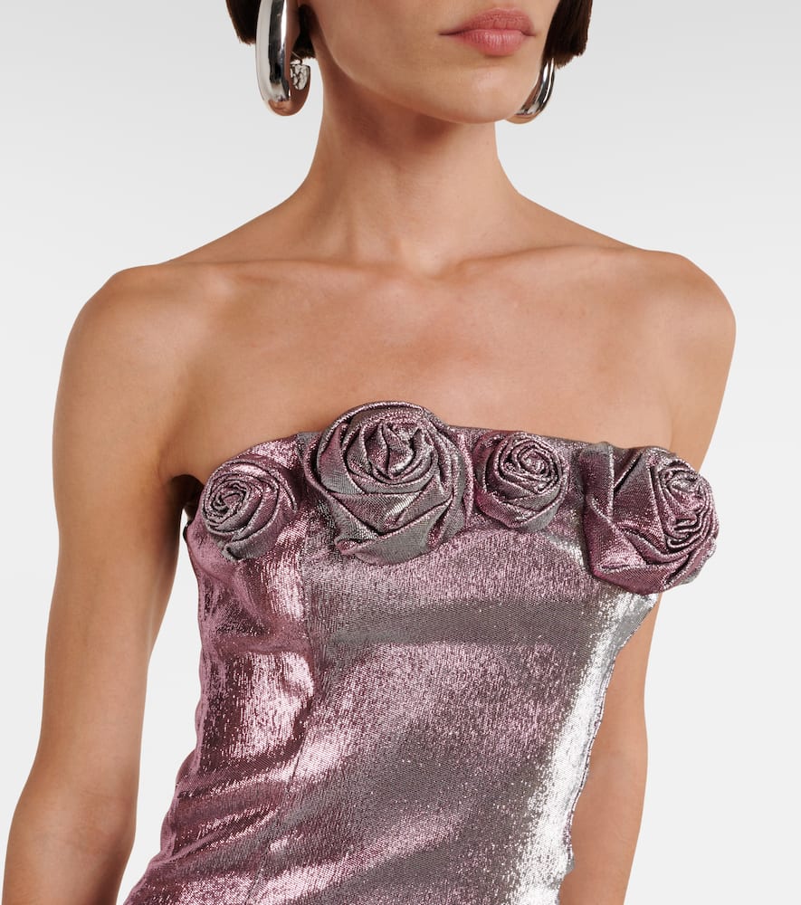 Floral-appliqué lamé midi dress