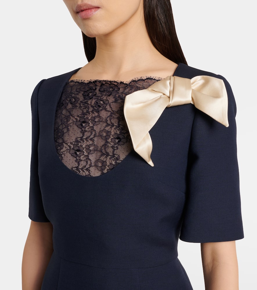 Crepe Couture bow-detail lace-trimmed midi dress