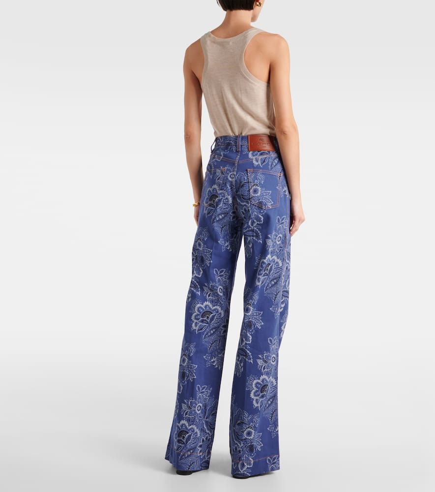 Floral high-rise wide-leg jeans