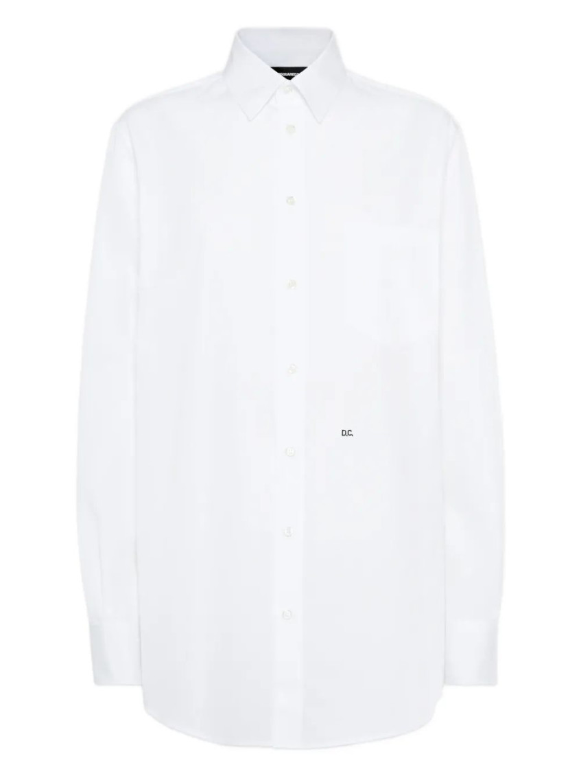 White Classic Collar Logo Shirt