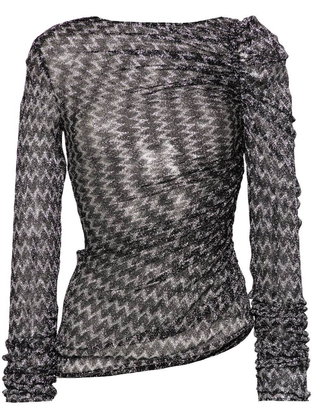 Zigzag woven gathered-detail top - Black