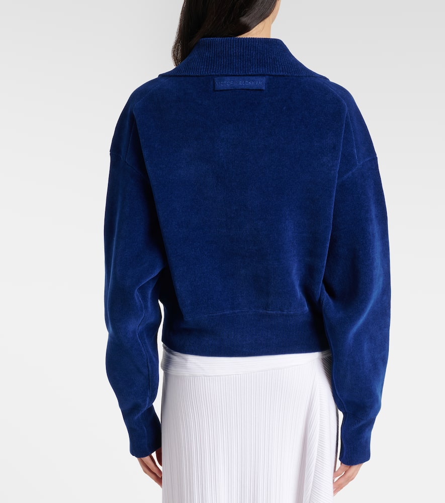 Cropped cotton-blend velvet sweatshirt