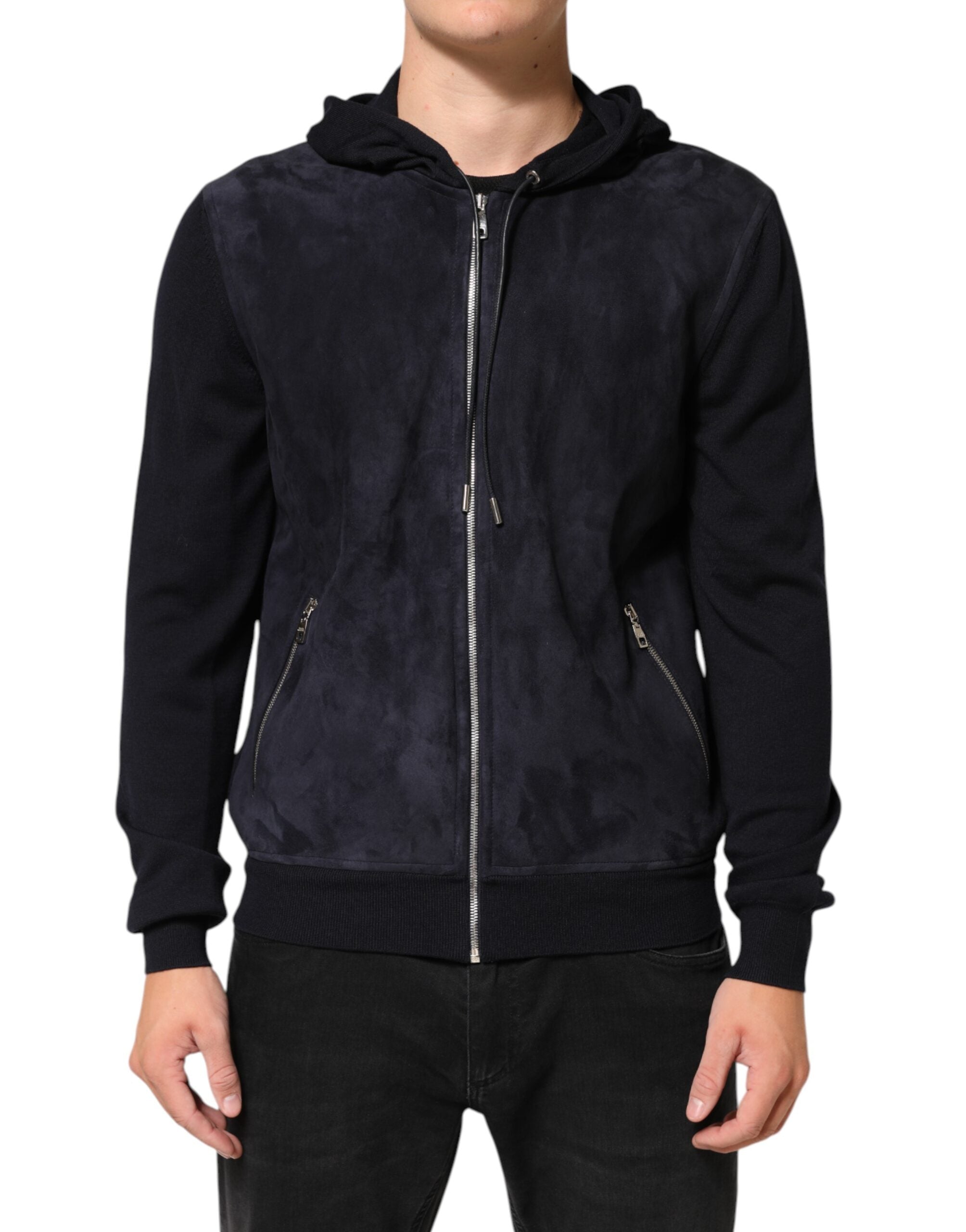 Leather Hooded Blouson Jacket — Black