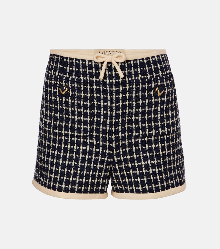 VLogo checked wool-blend bouclé shorts