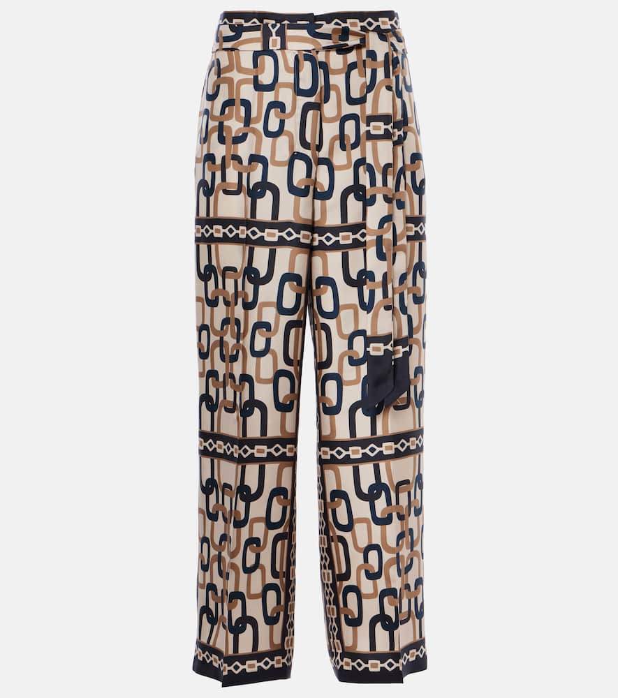 Brina printed silk twill wide-leg pants