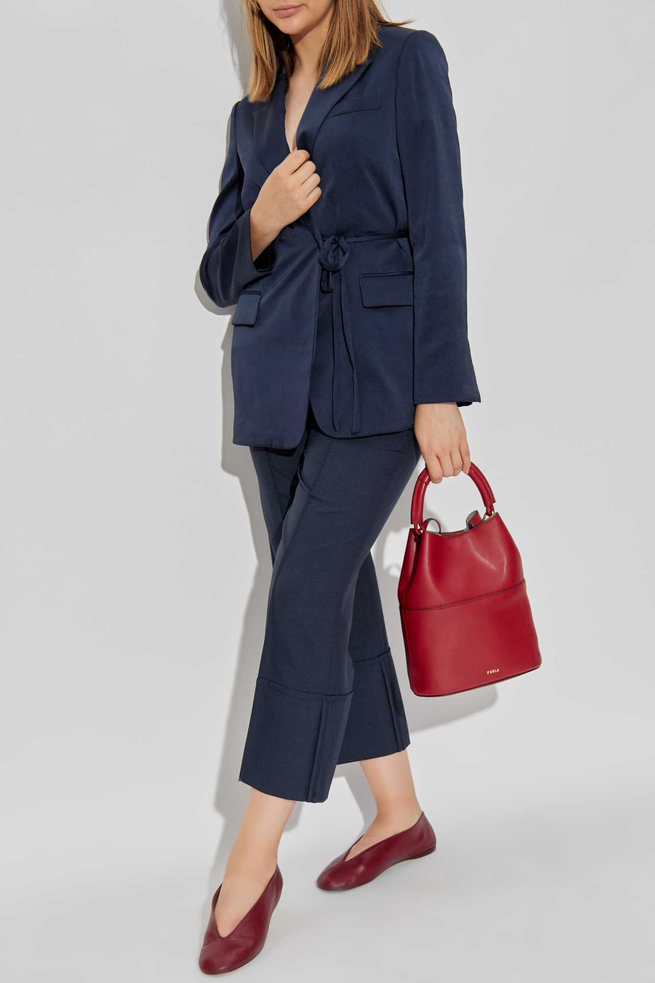 Blazer With Tie Fastening, Women's, Navy Blue