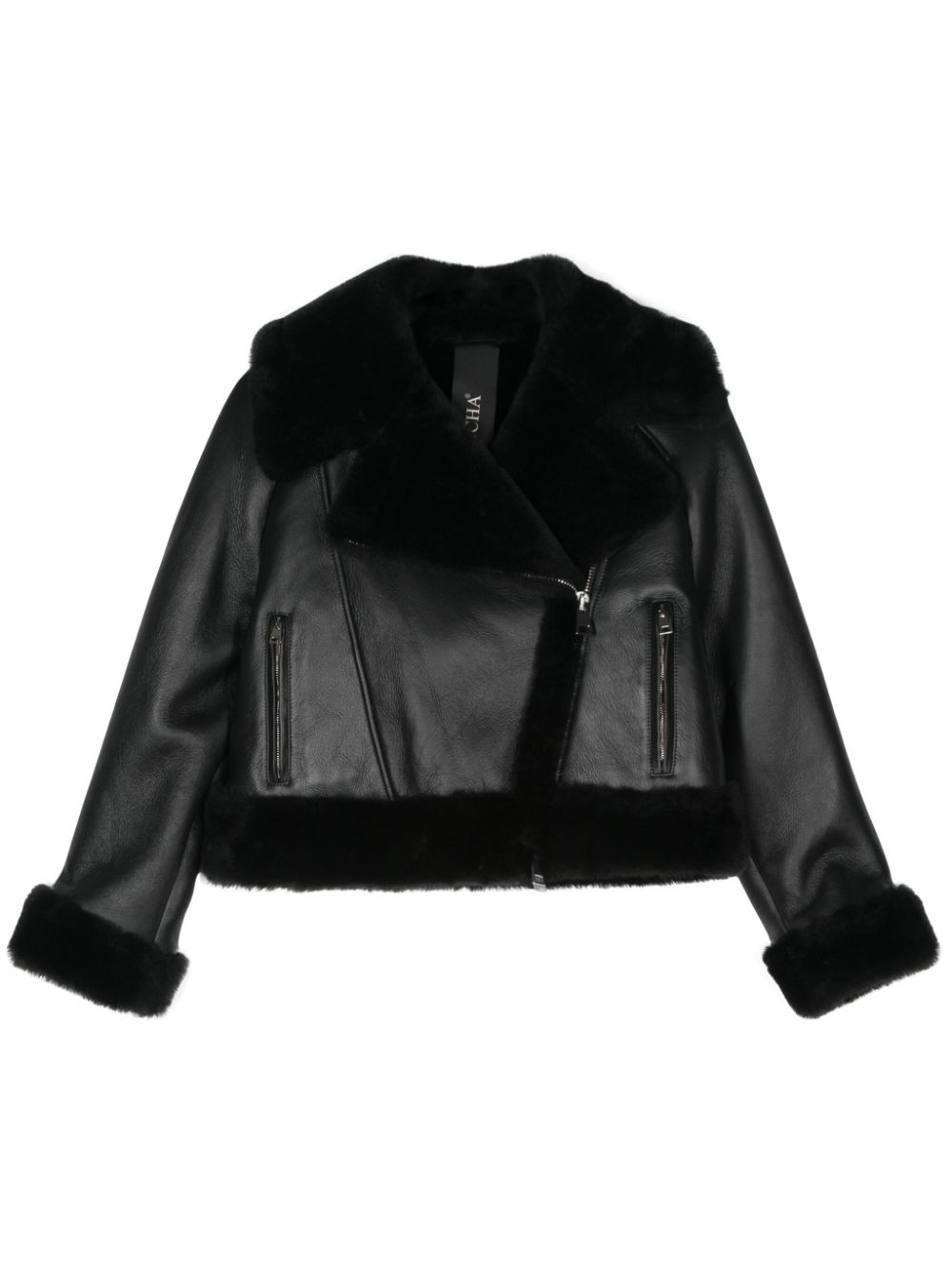 Shearling-trim leather jacket - Black
