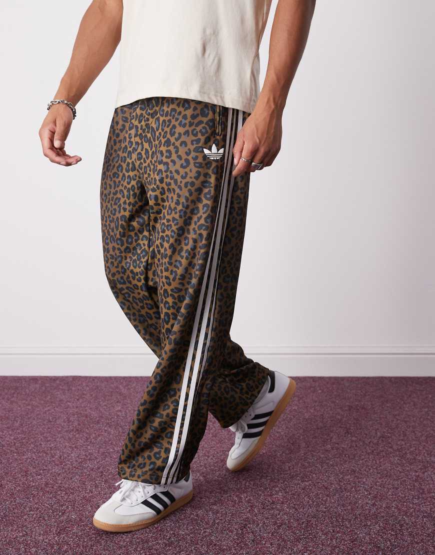 Firebird loose leopard track pants in bronze strata-Brown