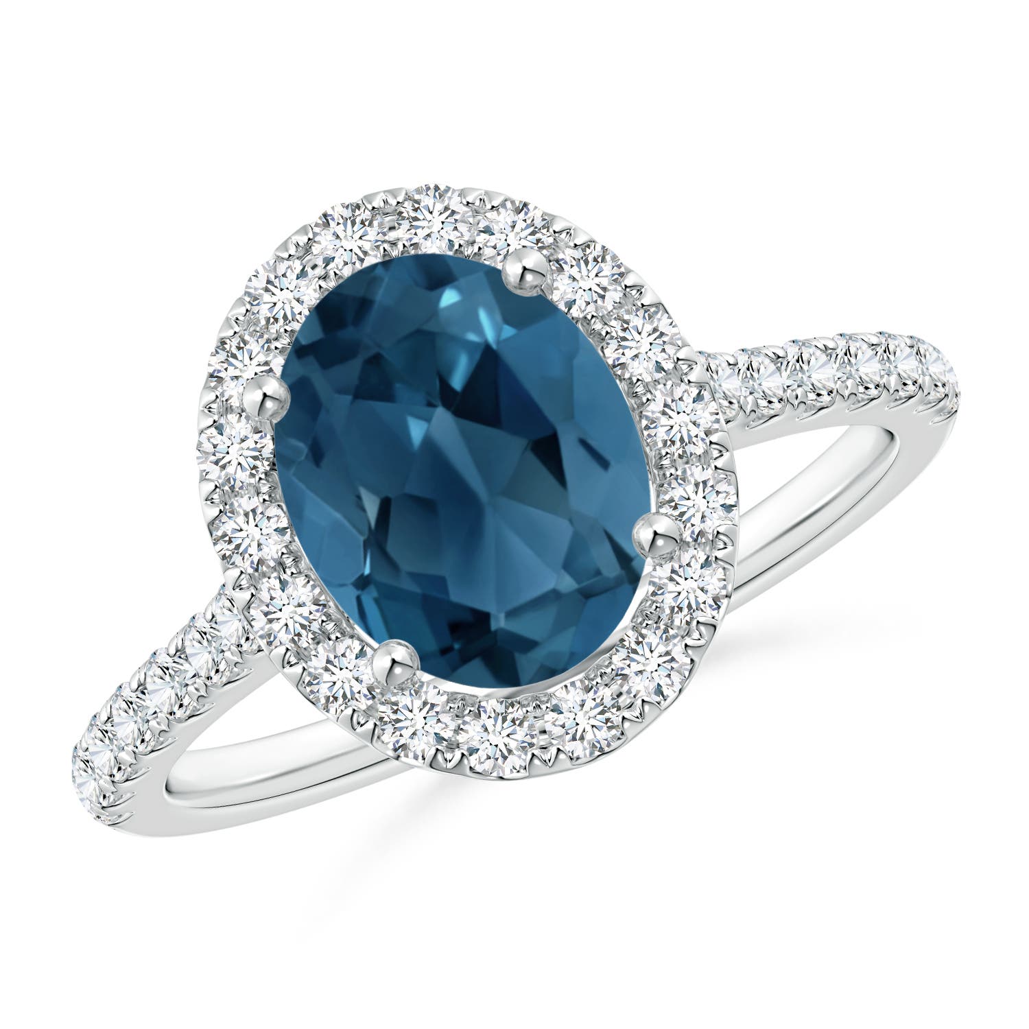 Angara 2.25 Carats Prong-Set Oval London Blue Topaz Halo Ring with Diamond Accents in Platinum