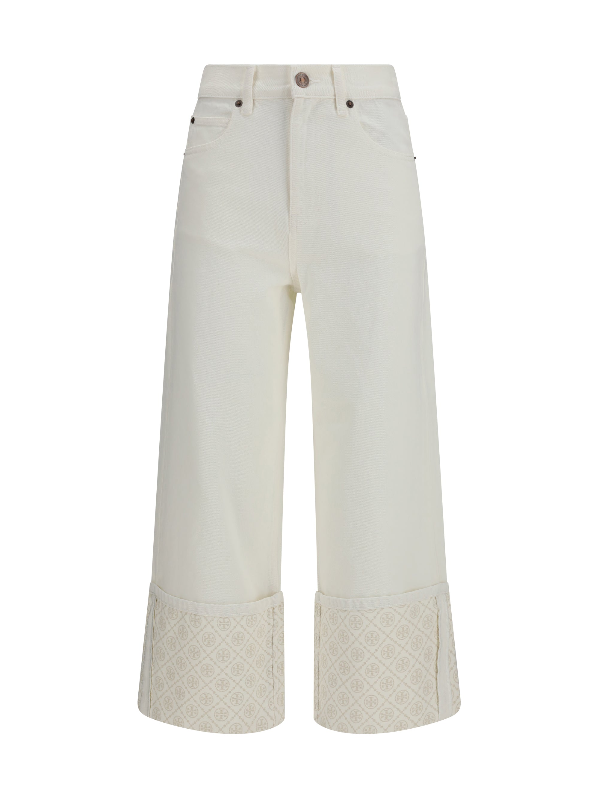 T Monogram Contrast Cuff Jeans — White