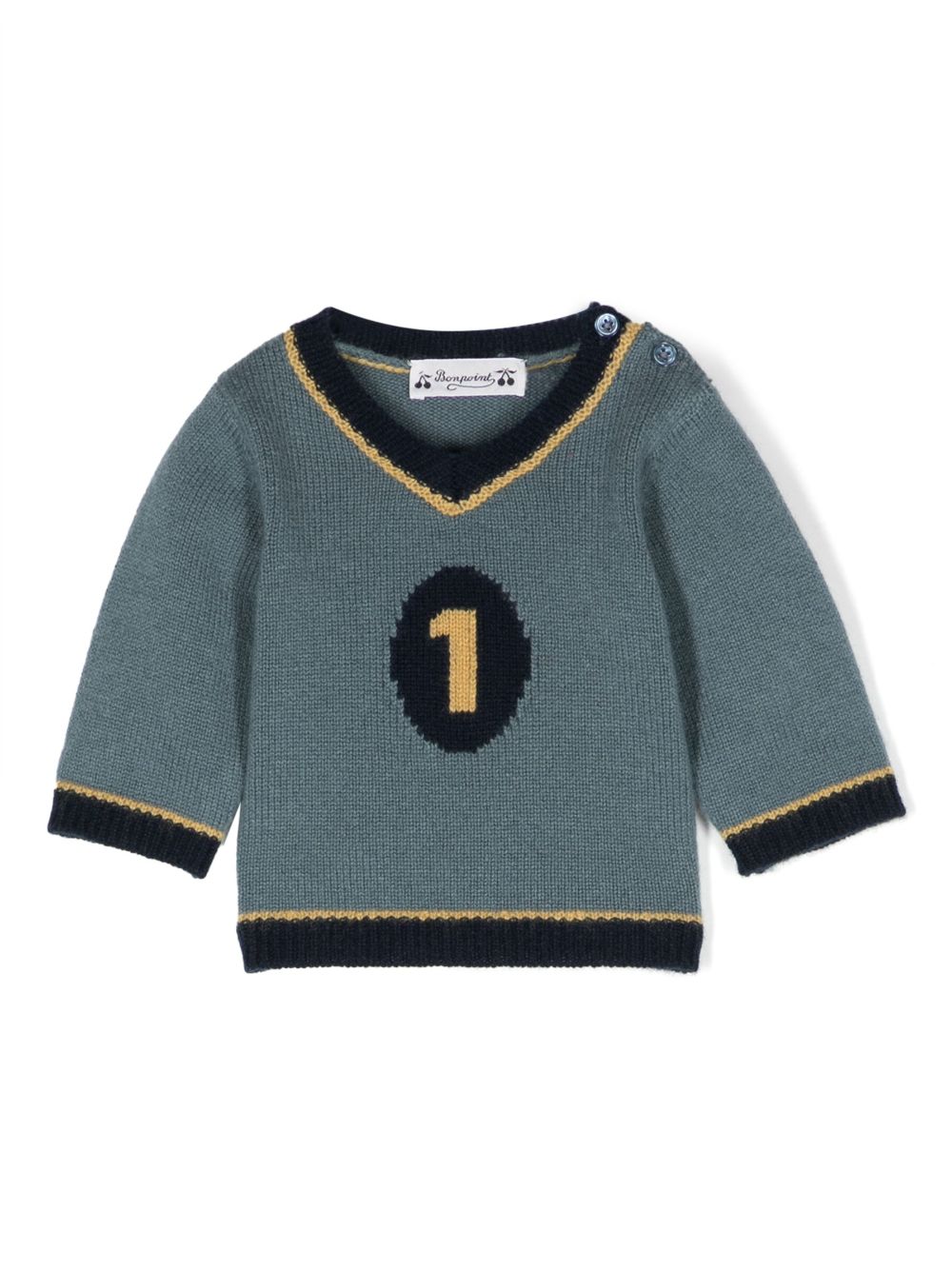 Intarsia-knit V-neck wool jumper - Blue