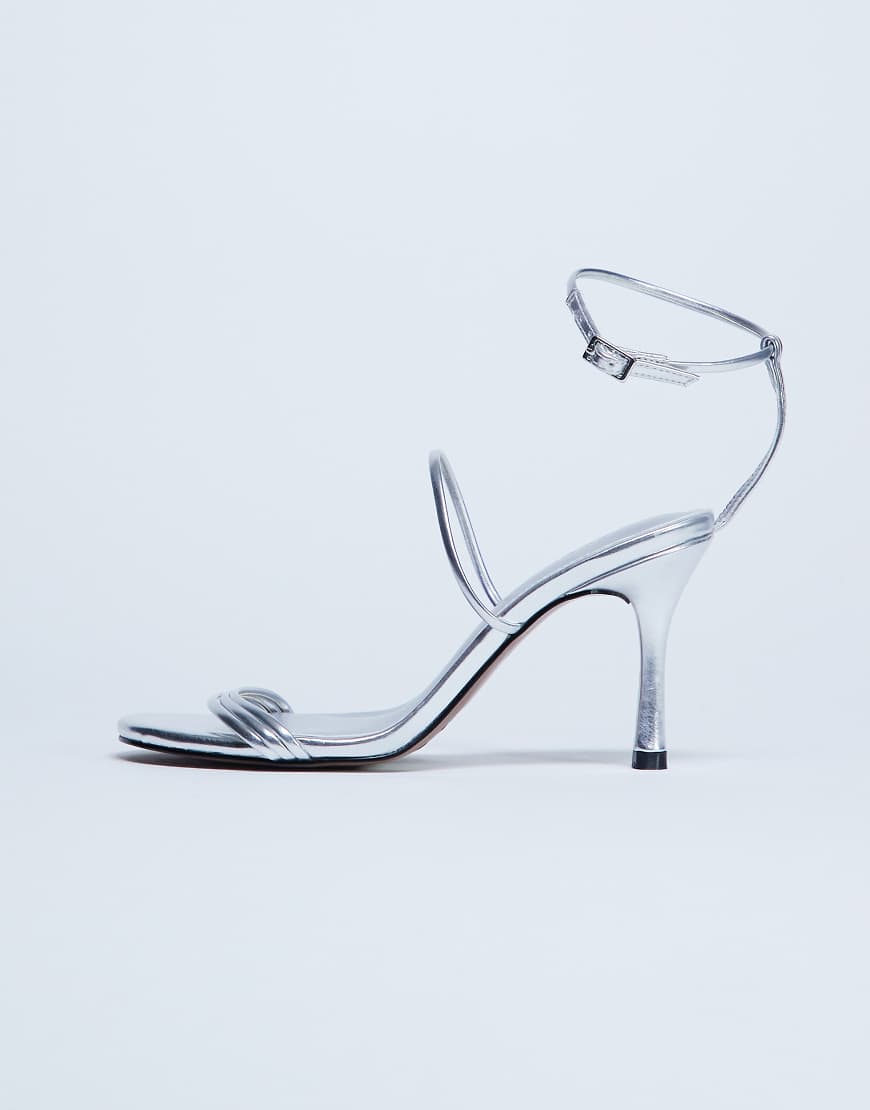 Abbie strappy mid heel sandal in silver