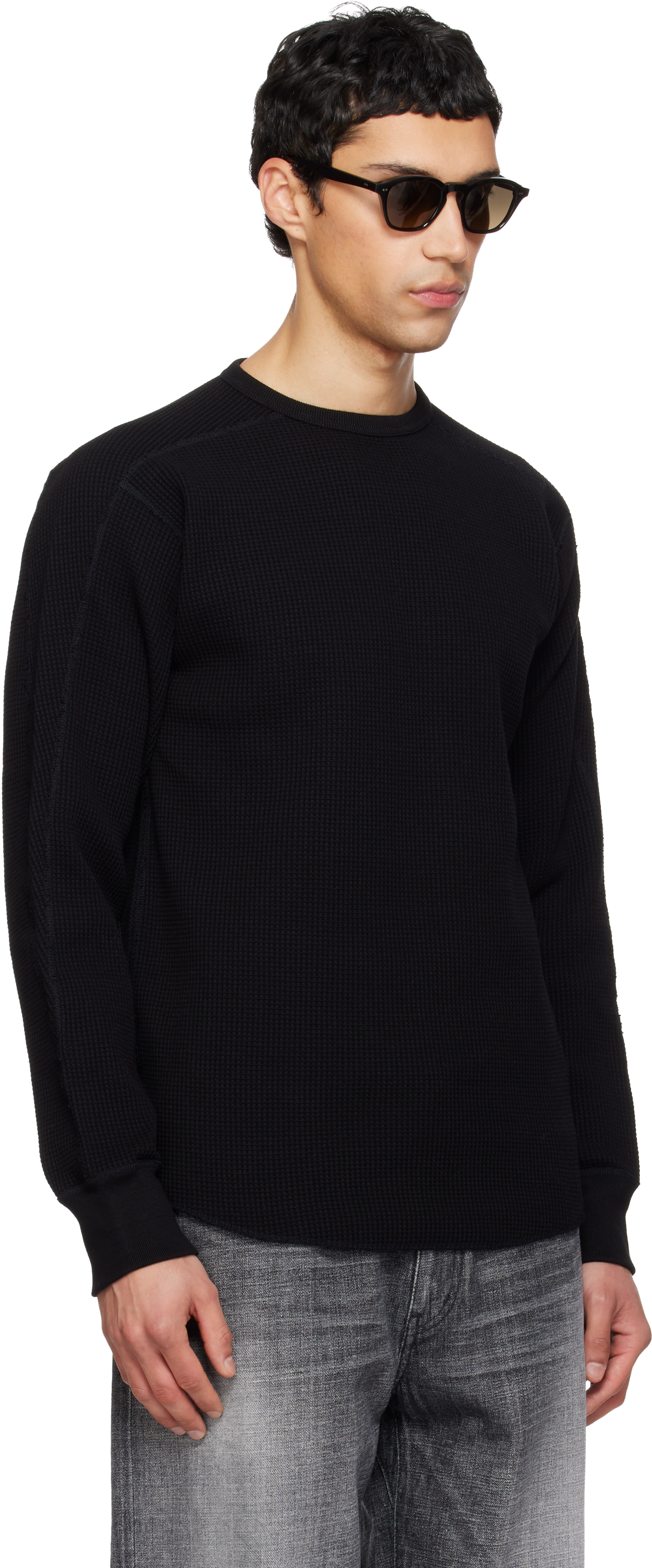 Black Crew Neck Thermal Sweatshirt