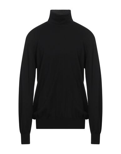 Alpha Studio Man Turtleneck Black Size 36 Merino Wool, Ovine leather