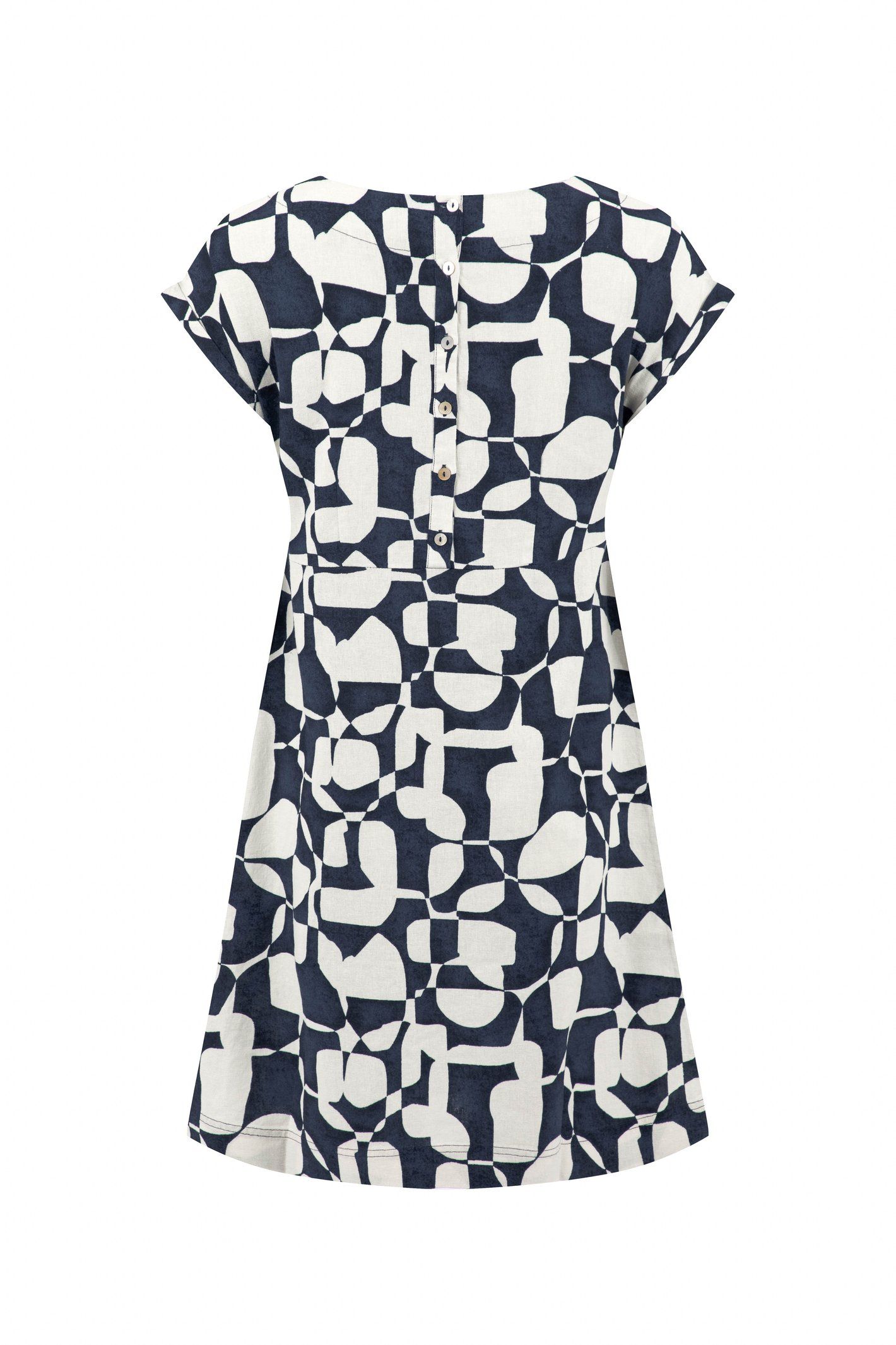Weird Fish Women's Orlando Printed Linen Rich Shift Dress in Mid Navy