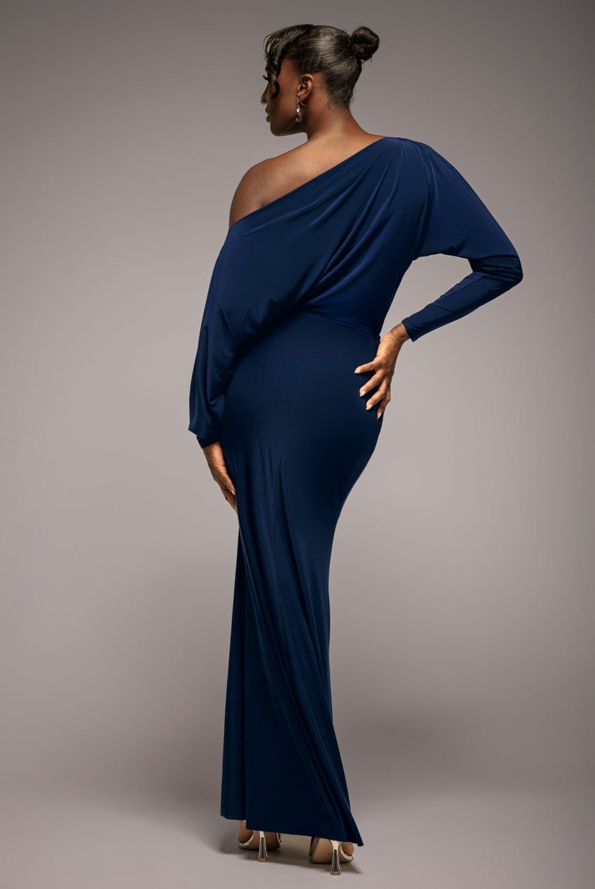 Goddiva Women's Bat Wing Elasticated Side Gather Maxi Dress in Navy