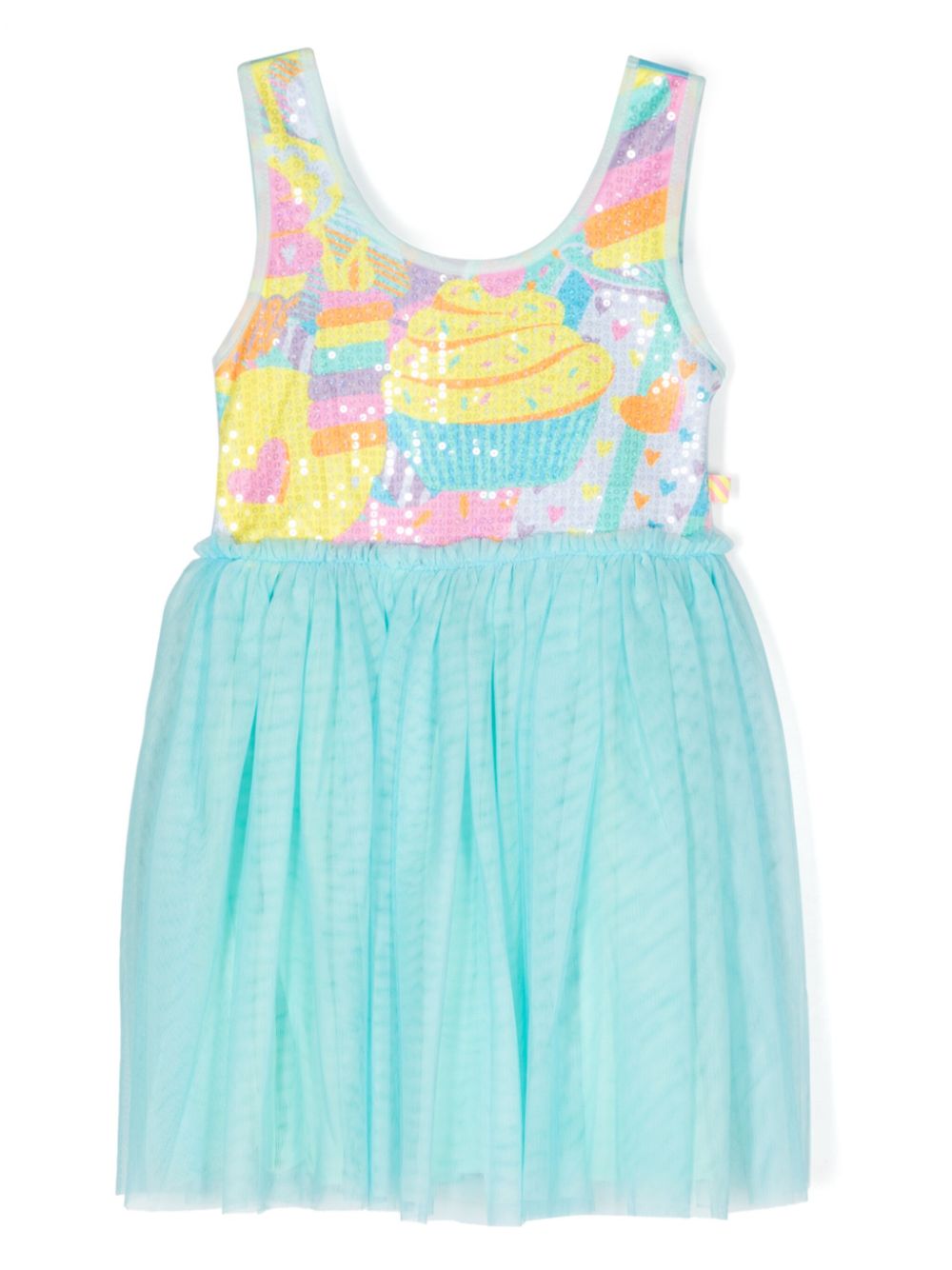 Sequined sleeveless tulle dress - Blue