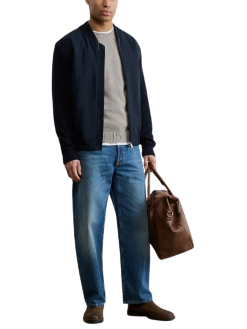 Blue full-zip bomber jacket