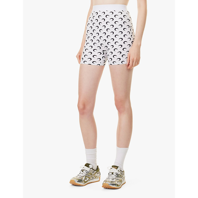 Womens WH00 Optical White Moon-print High-rise Recycled Stretch-jersey Shorts