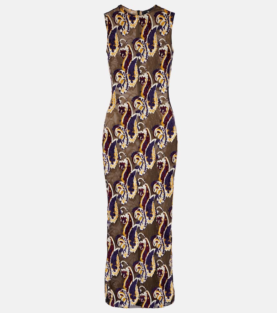 Paisley semi-sheer midi dress