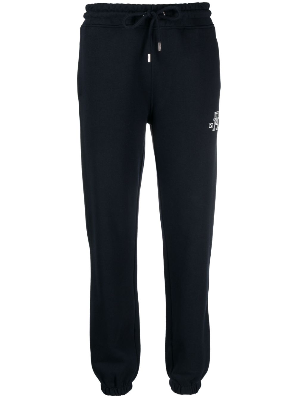 Monogram-embroidered cotton track pants - Blue