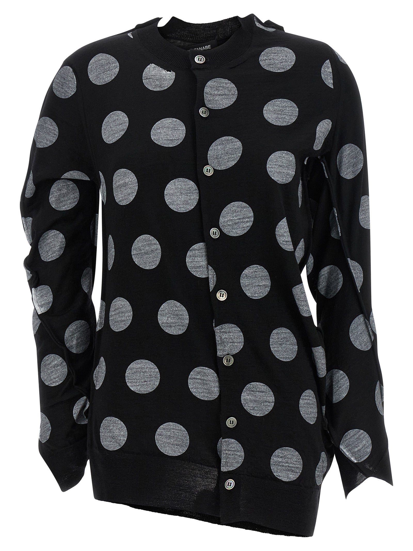 Polka-Dot Wool Cardigan — Black