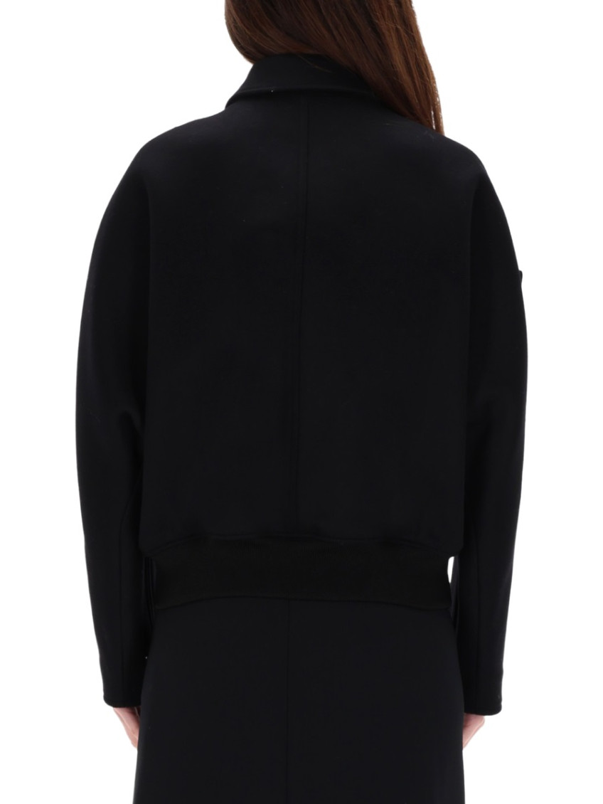 Black Solid Shirt Collar Jacket