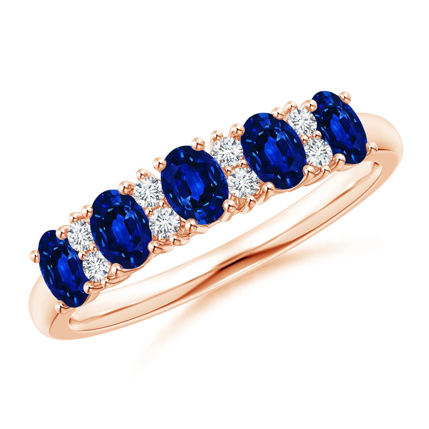 Angara 1.0 Carat Five Stone Blue Sapphire and Diamond Wedding Ring in 14K Rose Gold
