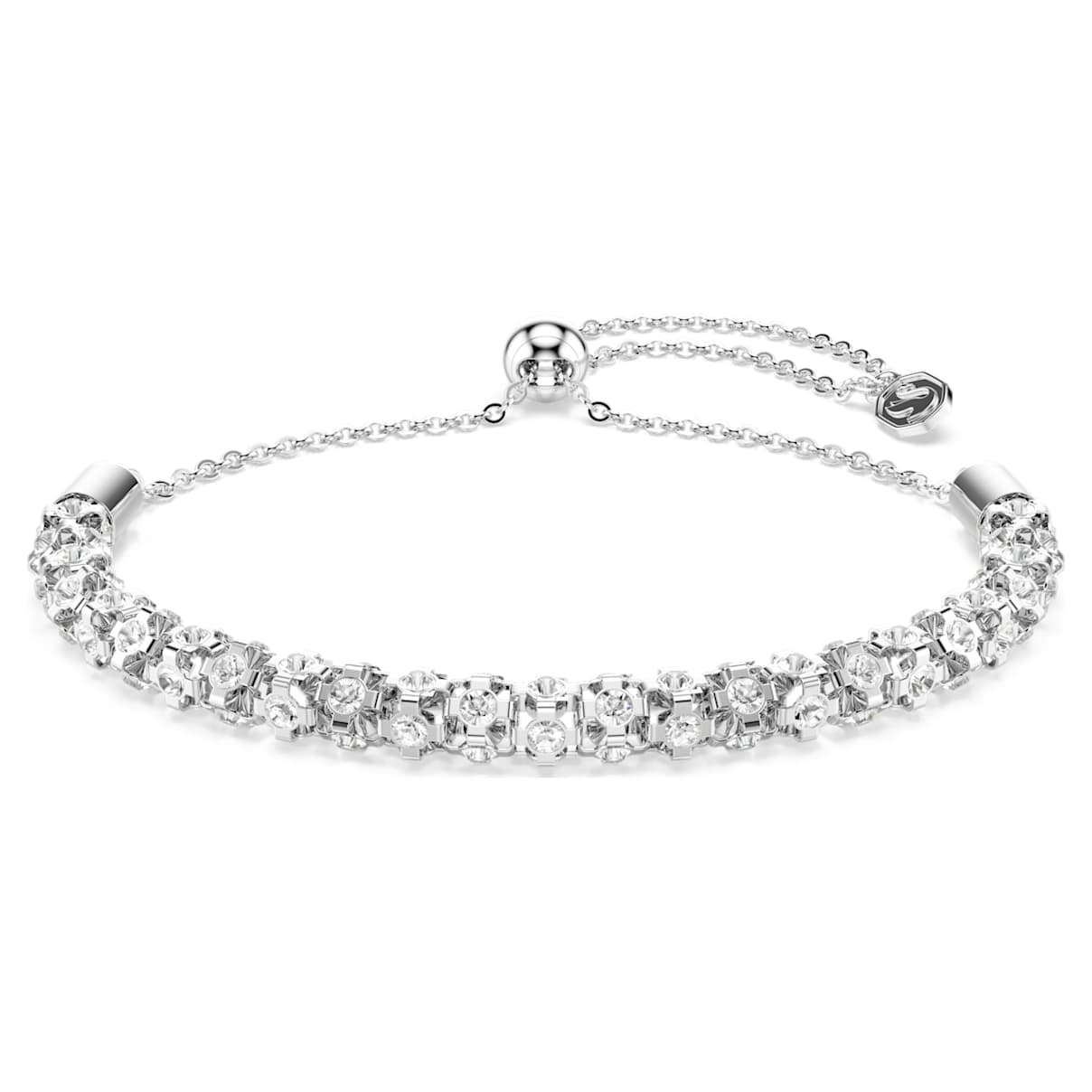 Dextera bracelet, Round cut, White, Stainless steel