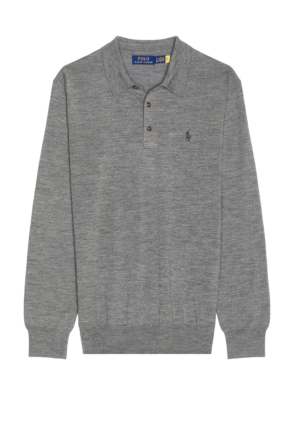 Polo Ralph Lauren Merino Wool Button Placket Polo Sweater in Fawn Grey Heather - Grey. XL/1X also in
