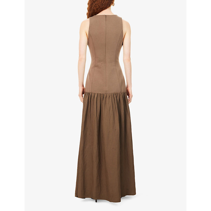 Womens Dropped Waist Cotton and Linen-Blend Maxi Dress