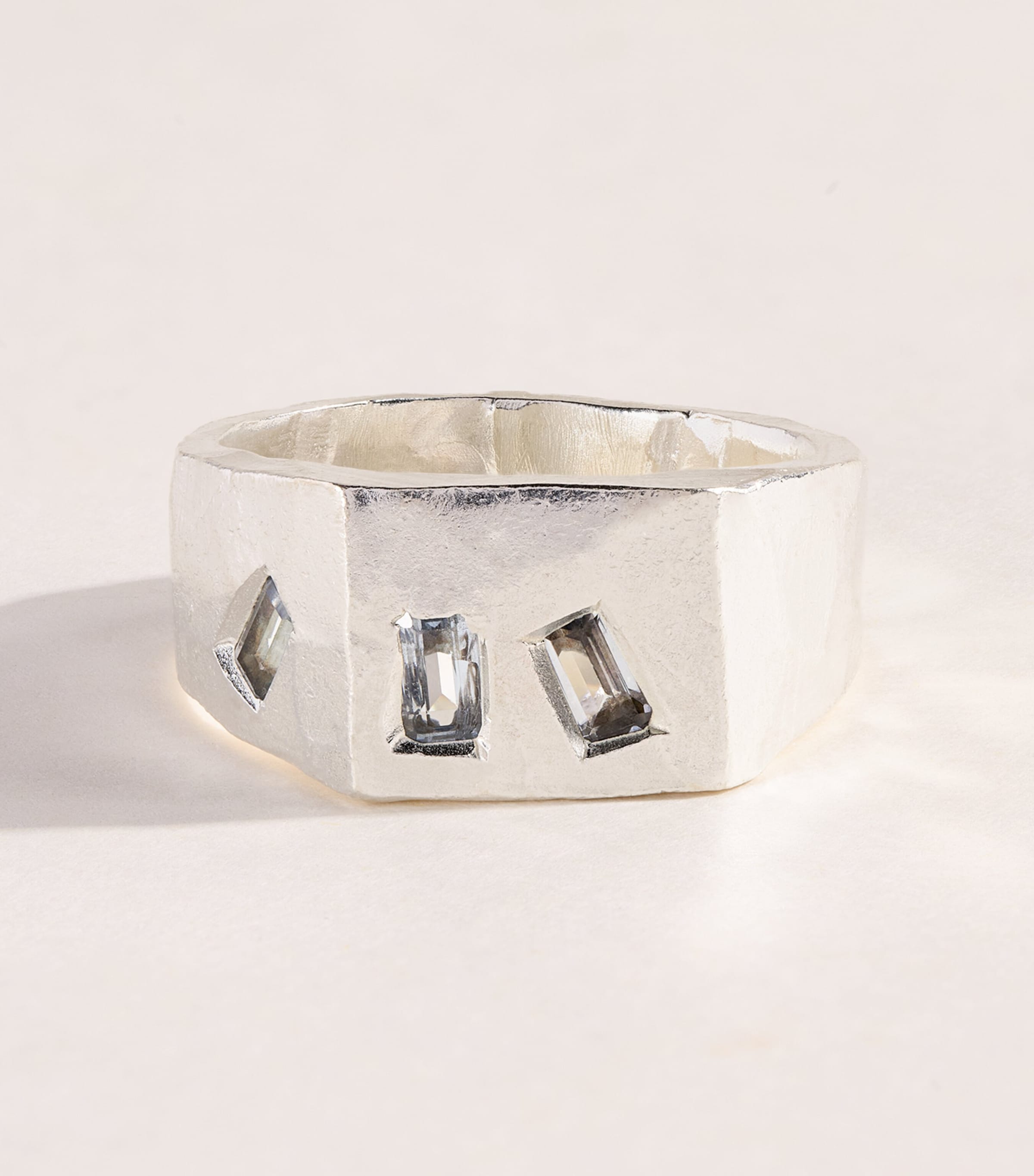 Sterling Silver and Aquamarine Tri Signet Ring