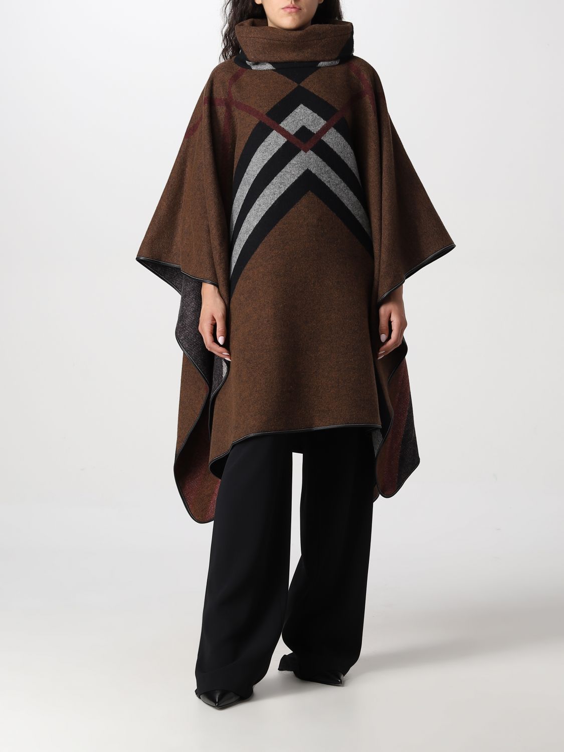 Chevron Check-jacquard cashmere poncho