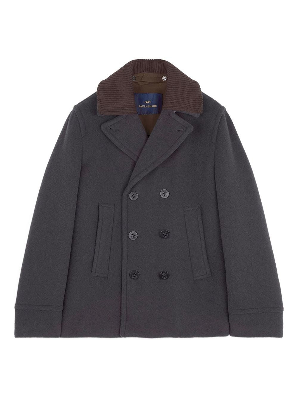 Double-Breasted Wool Peacoat with Ribbed Collar