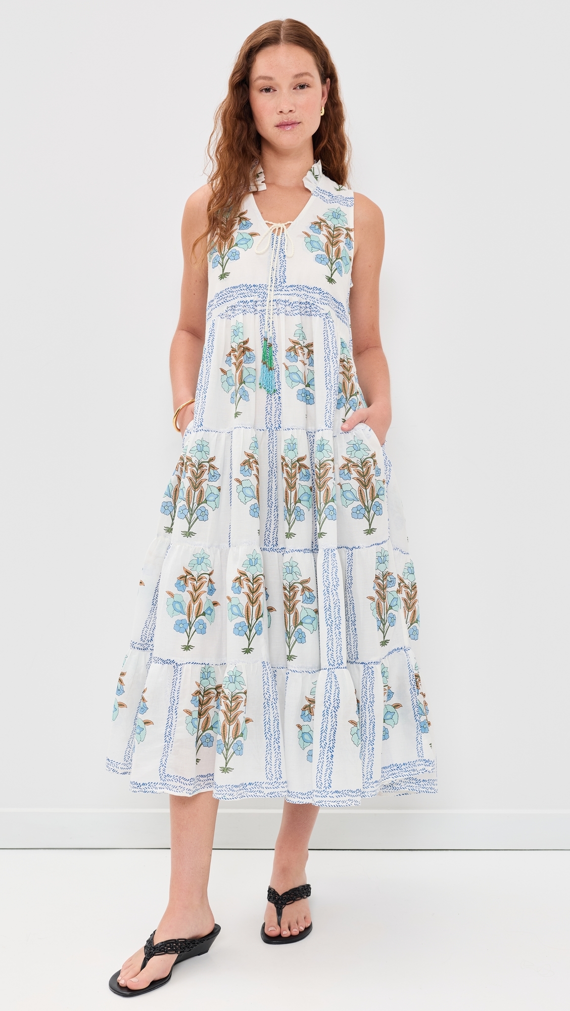 Sofia Cotton Midi Dress Blue Floral