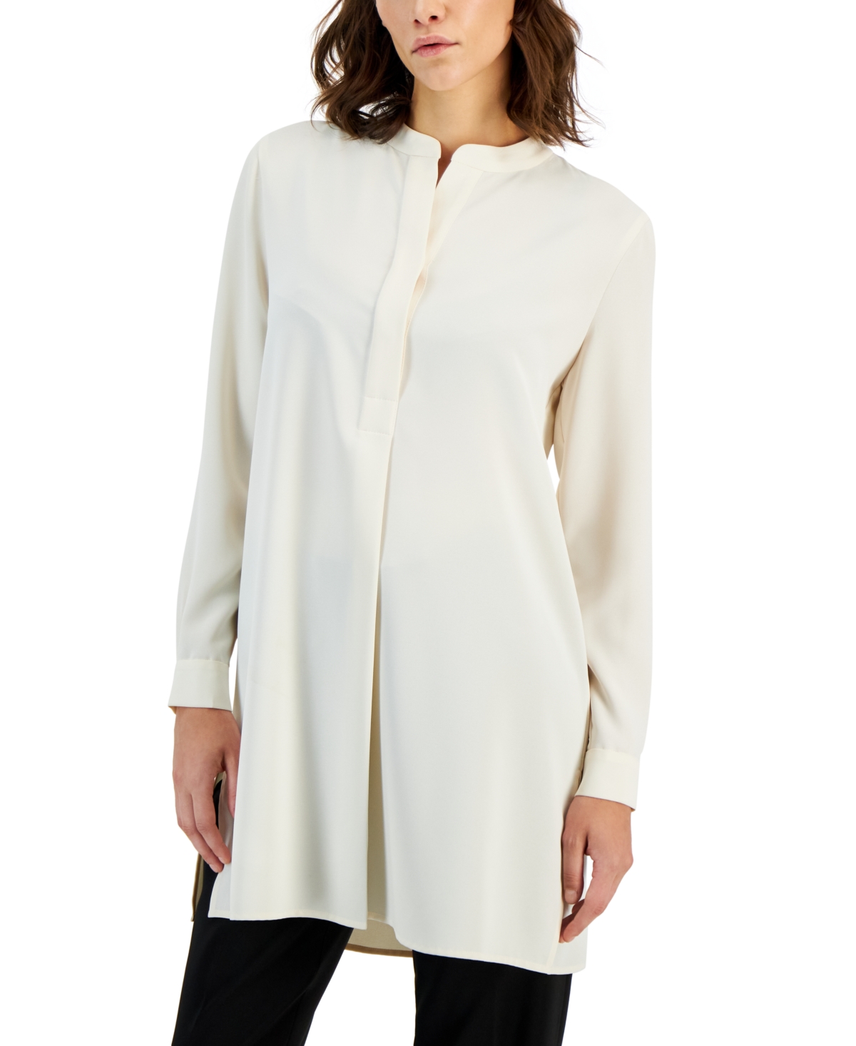 Women's Split-Neck Long-Sleeve Nehru Tunic - Anne White