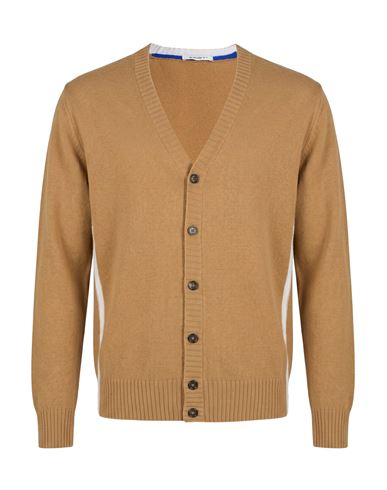 Man Cardigan Camel Size XL Wool, Polyamide