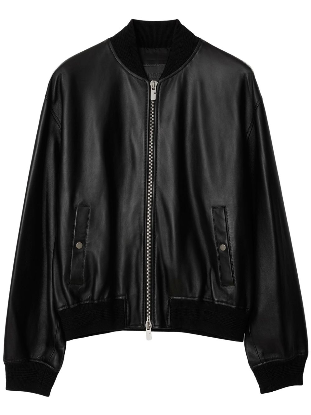 Drop-shoulder leather bomber jacket - Black