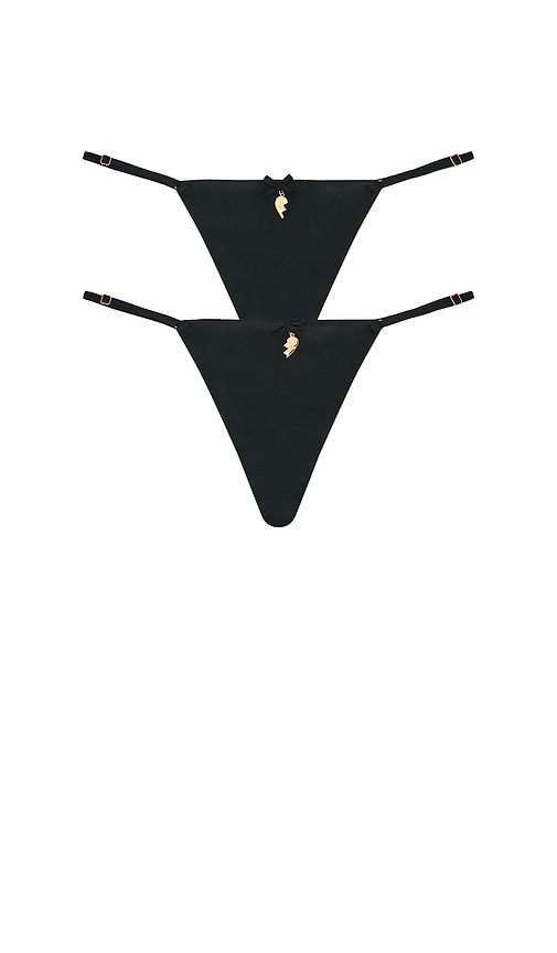Fleur du mal Best Friends Charm Luxe V-string in Black. - XS/S also in