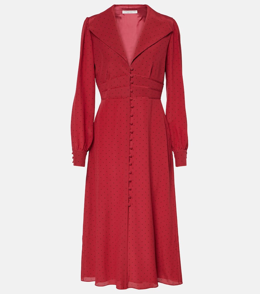 Polka-dot silk midi dress