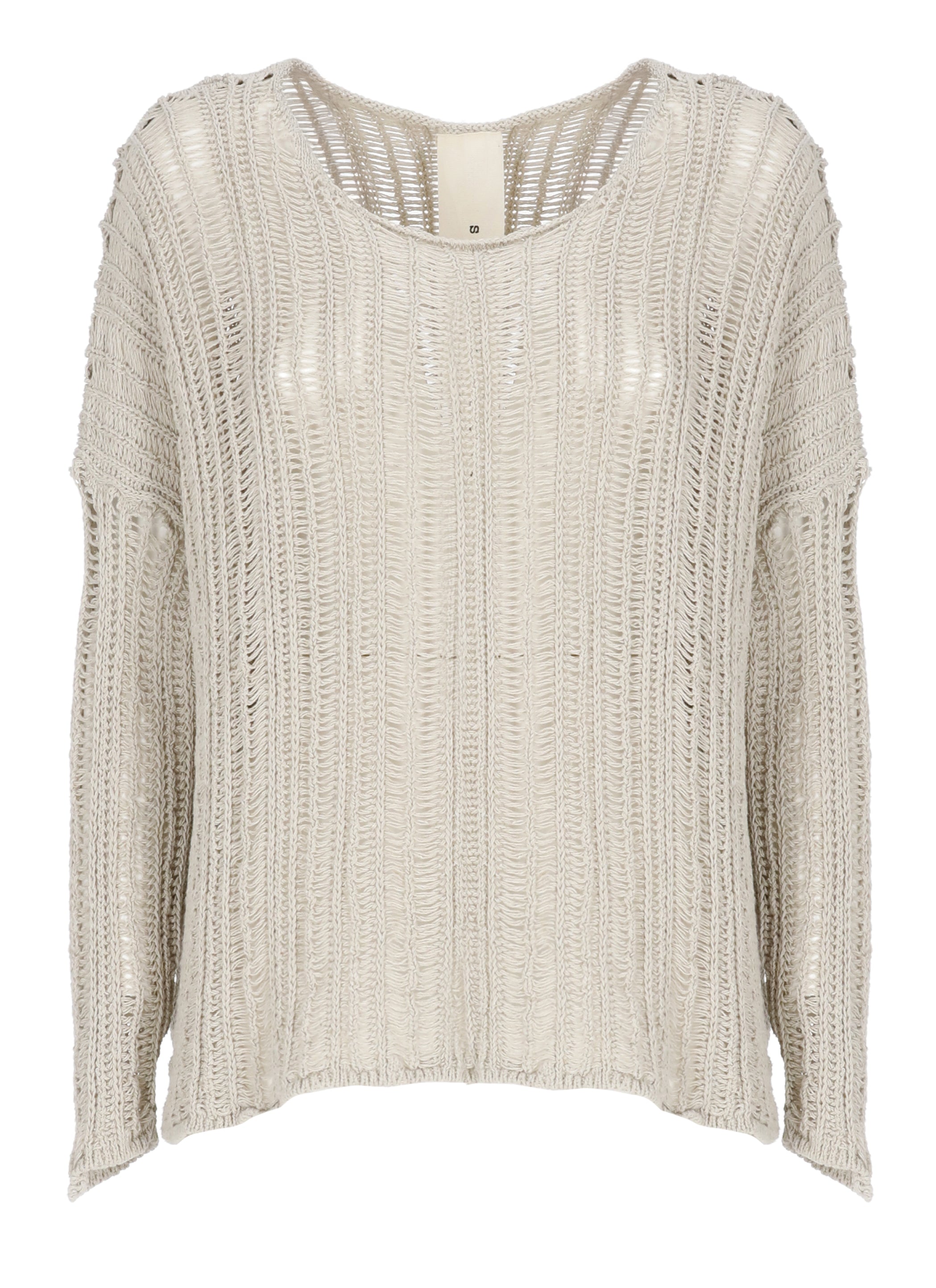 Beige Loose Open-Knit Sweater