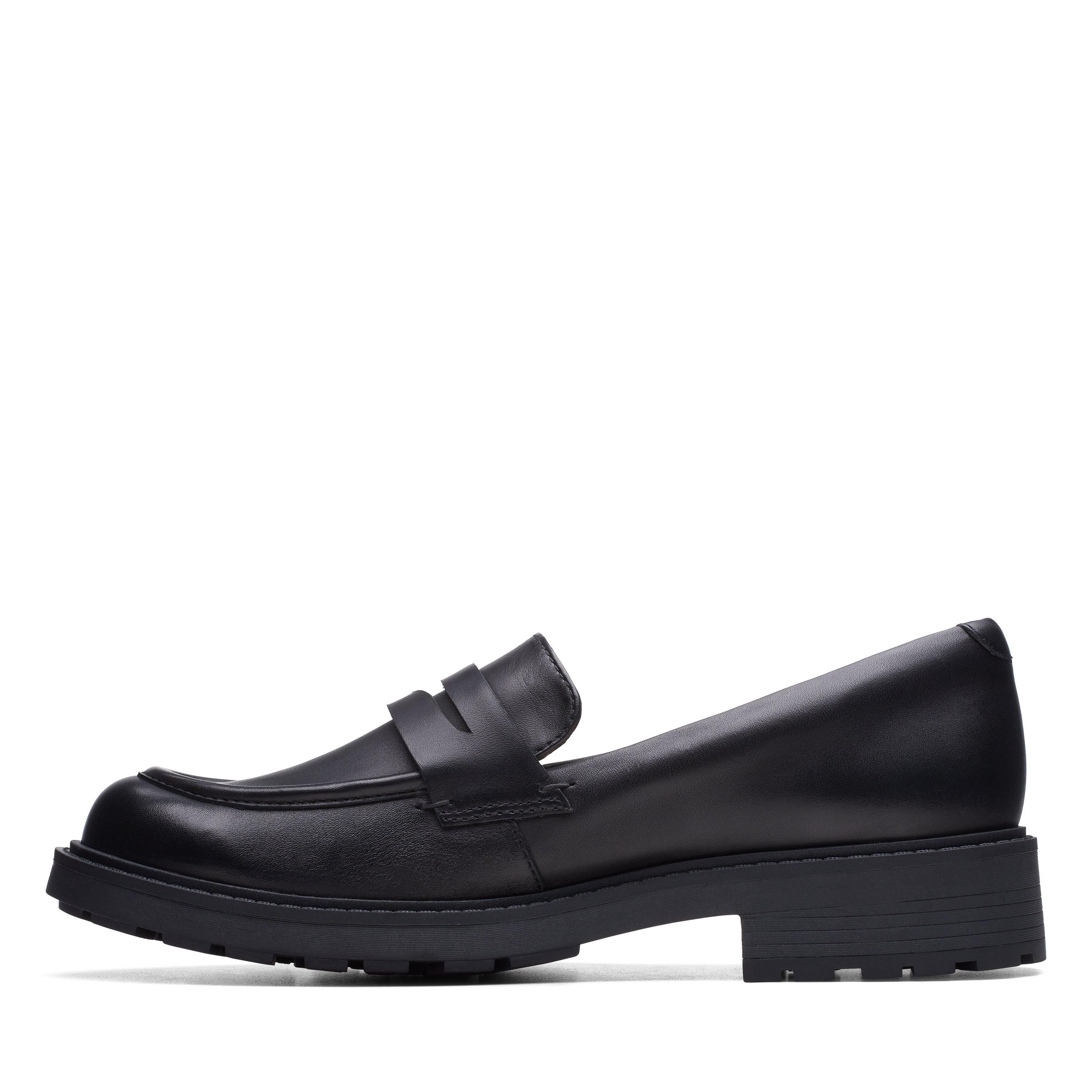 Clarks Women's Orinoco 2 Penny Loafer Black Leather Loafers, Slip Ons | : 7/Wide Fit
